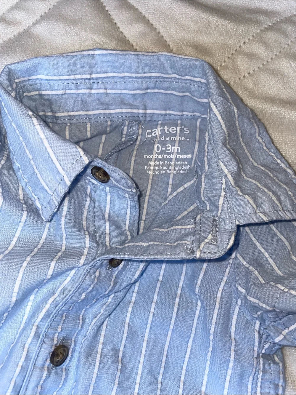 Baby Boy Carter's Light Blue and White Striped Shortall Romper